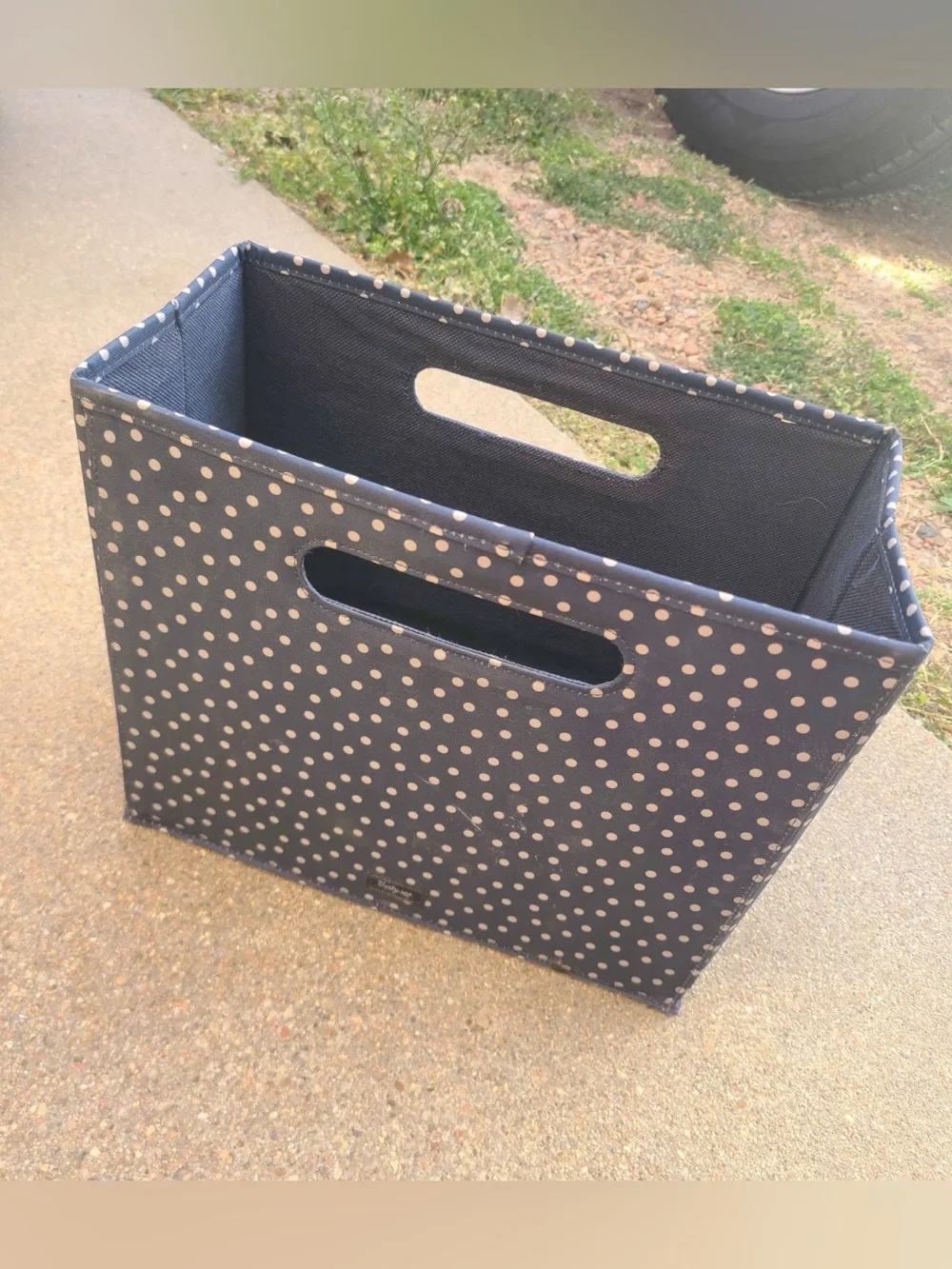 Thirty-One Fold N’ File Organizer Navy Polka Dot Storage Bin Mesh Pockets